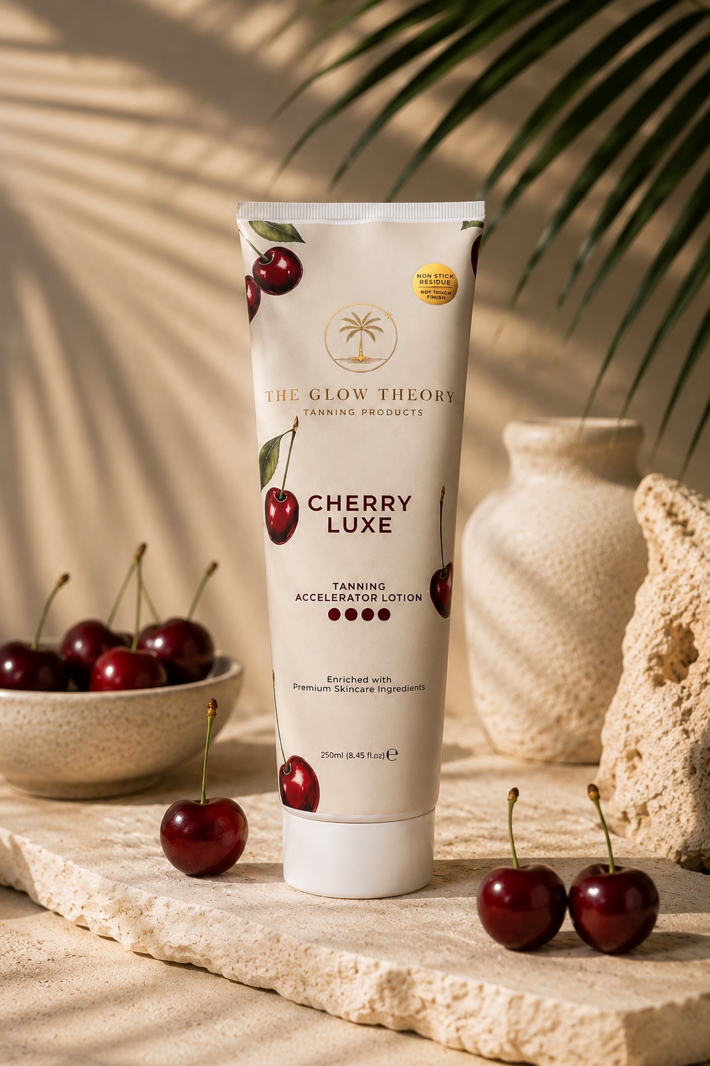 The Glow Theory Cherry Luxe tanning accelerator with a long-lasting cherry fragrance.